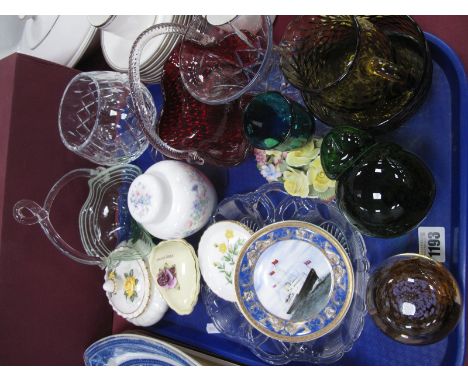 Wedgwood Paperweight, elephant, ruby and other baskets trinket pots posies, etc:- One Tray.
