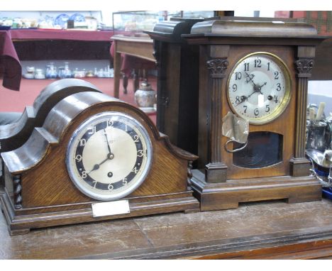 A XIX Century Mantel Clock, with a silvered dial, Arabic numbers, column supports, stepped base, together with a 1930's Garra