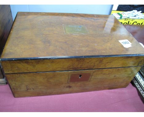 A XIX Century Walnut Tea Caddy, with brass inserts, fitted interior, 35cm 