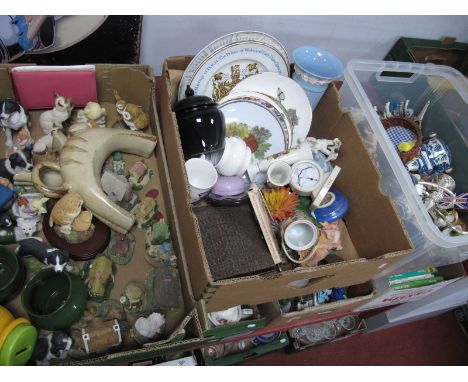 Resin Figures, ceramic cats, cutlery, Ward lock guide, postcards, etc:- Three Boxes.