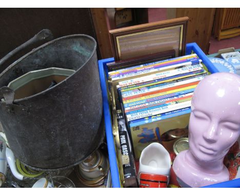 A Copper Coal Scuttle, costume jewellery, Blue Peter Books, British Empire Exhibition 1924 chrome tea caddy:- One Box.