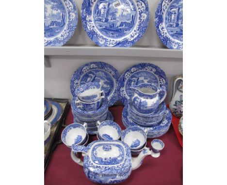 Spode Italian Dinner Ware of fifty one pieces, including tea pot, eight dinner plates, six soup plates.