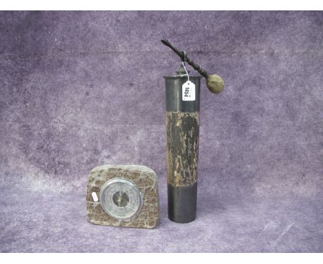 Silver Plated Shell Case with Suspension hook, gong, serpentine mineral barometer (glass cracked).