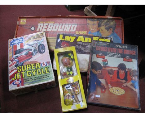 Two Cushion Rebound Game, Evil Knievel Super Jet Cycle, Lay Egg family game, Cross Over The Bridge, (Pelham Puppet Tyrolean g