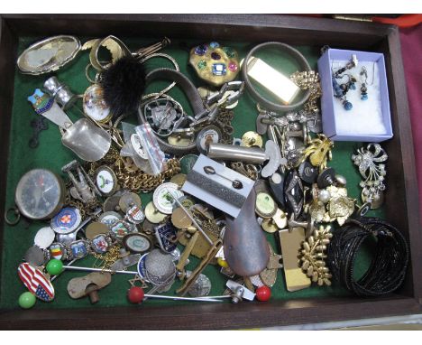 Golf Enamel Badges, from different golf clubs, U.S Open, costume jewellery etc, in a pine display cabinet.