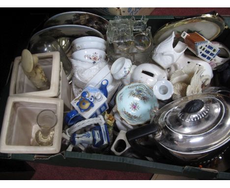 Caithness and Other Paperweights, clock, glass posy carts, ceramics, Paragon 'Antique Series' cups, etc: One Box