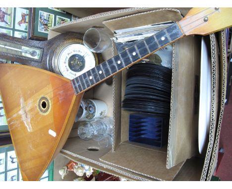 An Oak Aneroid Barometer, Russian three string instrument. The Everley Bothers 45 single, Bird Dog Devoted to You, other 45s: