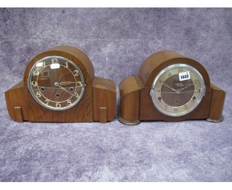 An Art Deco Walnut Cased Mantle Clock, with Westminster Chimes movement, another similar.