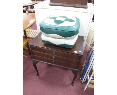 A Mahogany Cutlery Table, with three fitted drawers, (no cutlery), on cabriole legs, together with a vintage pouffe. (2)