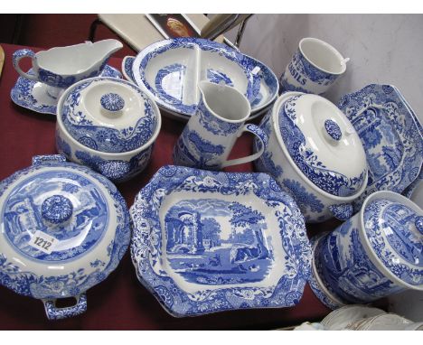 Spode Italian Oval Tureen (chipped), circular tureen, lidded jar, utensils pot, gravy boat, serving dish, jug, etc, approxima
