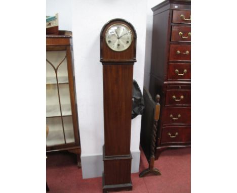 A 1920's Mahogany Dome Cased Mantle Clock with Westminster chimes movement, oak barley twist framed fire screen. (2)