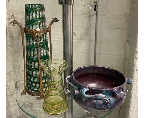 2 ART NOUVEAU GLASS PIECES &amp; ART NOUVEAU CERAMIC BOWL