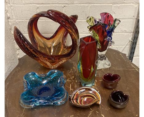 COLLECTION OF MURANO &amp; OTHER ART GLASS 7 PIECES - TALLEST 29CMS APPROX