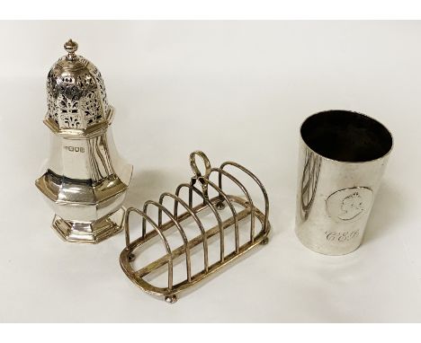 HM SILVER TOAST RACK, CUP &amp; SUGAR SIFTER - 600 GRAMS