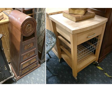 OAK KITCHEN WORK BENCH &amp; PYRAMID 5 DRAWER CHEST