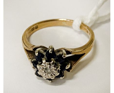 9 CARAT GOLD DIAMOND &amp; GEMSTONE RING - SIZE K