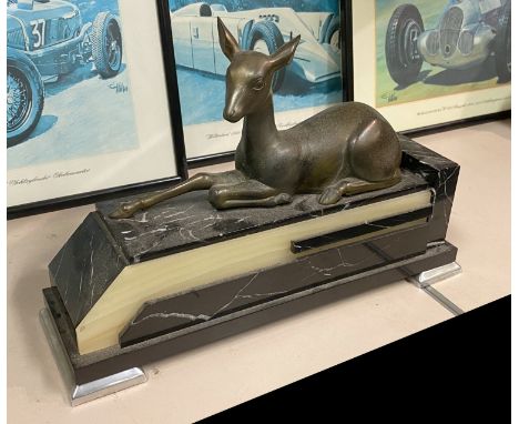 ART DECO MANTLE FIGURE WITH DEER - 35CMS (L) APPROX 