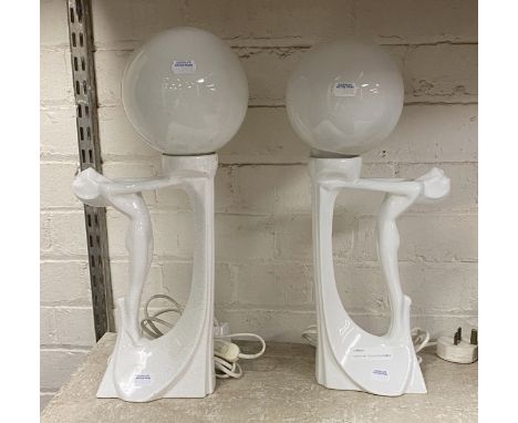 PAIR OF ART DECO STYLE FEMALE FIGURE TABLE LAMPS 44CMS (H) APPROX