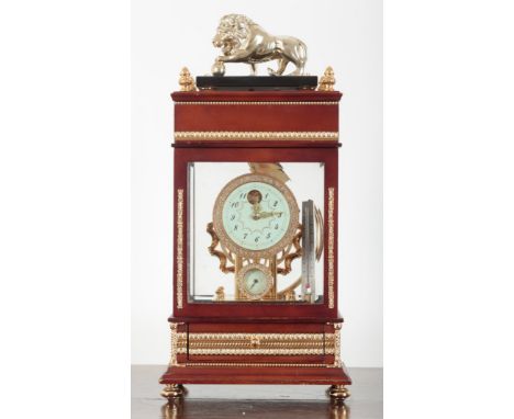 A FRENCH EMPIRE STLYE FOUR GLASS 'FERRIS WHEEL' MANTEL CLOCK AND COMPENDIUM 20th century, the movement driven by a group of e
