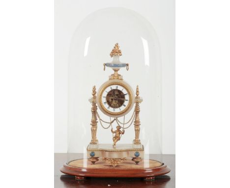 A FRENCH ONYX AND GILT METAL MOUNTED 'SWINGING MAIDEN' MANTEL CLOCK, STAMPED FARCOT A PARIS the single train movement with a 
