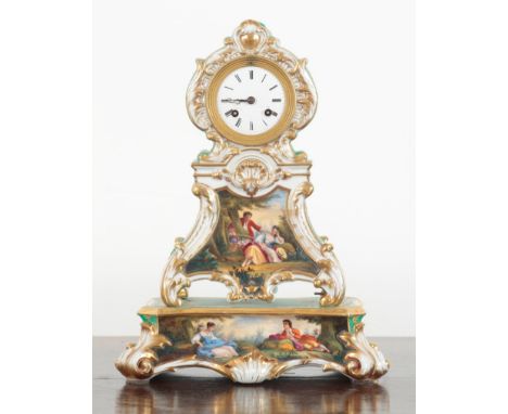 A PARIS PORCELAIN MANTEL CLOCK 19th century, the two train movement inscribed Schuller Ã  Paris, striking on a bell, the case