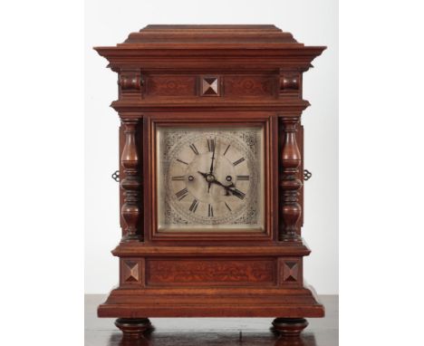 A WALNUT AND MARQUETRY BRACKET CLOCK BY WINTERHALDER &amp; HOFMEIER the two train movement striking every quarter on a gong, 