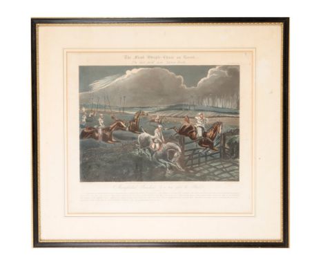 AFTER HENRY ALKEN (1785-1851) 'The First Steeple Chase on Record' a series of four engravings by J. Harris, 37cm high x 42cm 