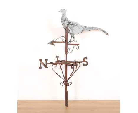 A WROUGHT IRON WEATHER VANE 20th century, a pheasant to the top, 101cm high