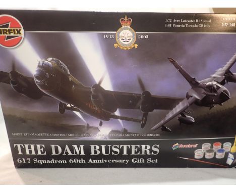 Airfix Dam Busters 60th anniversary two kit set for 617 Squadron, comprising 1/72 scale Lancaster B1 special, and 1/48 scale 