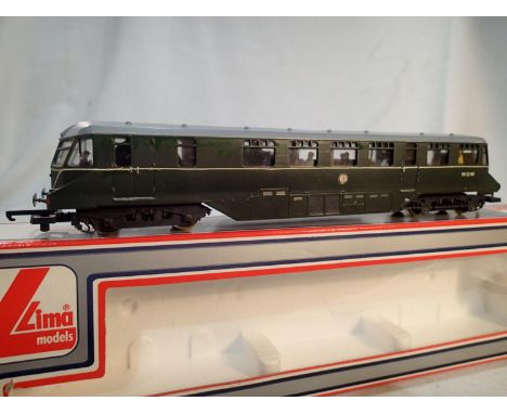 OO gauge Lima railcar, repainted in BR green, W21W, fitted passengers, fair to good condition, wrong box. UK P&amp;P Group 1 