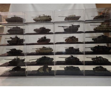 Twenty four Deagostini 1/72 scale tanks, all excellent condition in display cases. UK P&amp;P Group 2 (£20+VAT for the first 