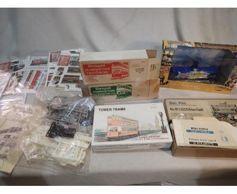 Selection of 1/72 scale tramcars, including Corgi 44008 Brush Rail coach, plus kits from BEC, white metal with motor bogie, p