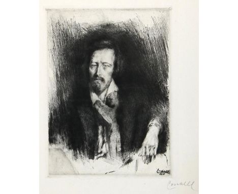 Heine, Heinrich.: Halbportrait des sitzenden Dichters. Radierung auf BSB Bütten v. Moritz Coschell (1873 Wien 1943). Plgr. 20