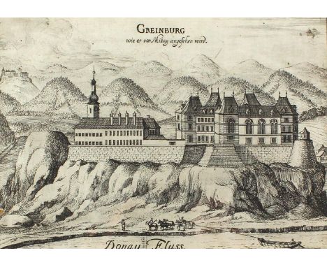 Greinburg.: Wie es von Mittag angesehen wird (Grein). Radierung v. Georg Matthäus Vischer. Um 1647. Vischer, Topogr.Arch.Aust