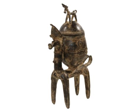 Dogon Mali frühes: Medizinbehältnis von einem Pferd getragen. Bronze mit feiner Alterspatina. Großes Pferd einen eiförmigen M