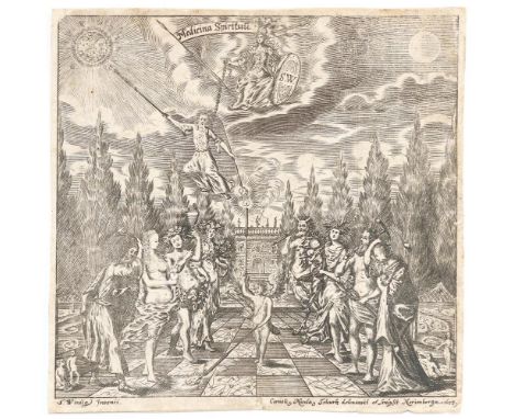 Medicina Spirituu.: Allegorische Darstellung. Kupferstich von Cornelius Nicolaus Schurtz (17.Jh.) 1673 n. Sebastian Wirdig au