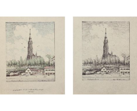 München.: Giesinger Motive. 7 Buntstift- bzw. Buntstift- u. Tuschezeichnungen, 2 Lithographien v. Eugen Heinfling. 1947-52. 6