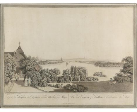 Rheinlande.: Zwei Veduten aus dem Rheintal. Ansichten von Kostheim und Hochheim - das zweite Blatt mit Kloster Bornhofen und 