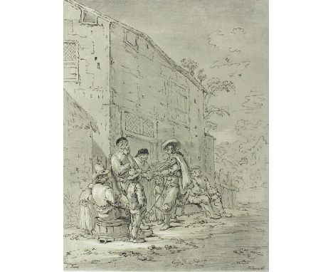 Strixner, Johann Nepomuk: (1782 Altötting - München 1855). Dorfmusikant. Feder- u. Kreidelithographie  mit grünlicher Tonplat