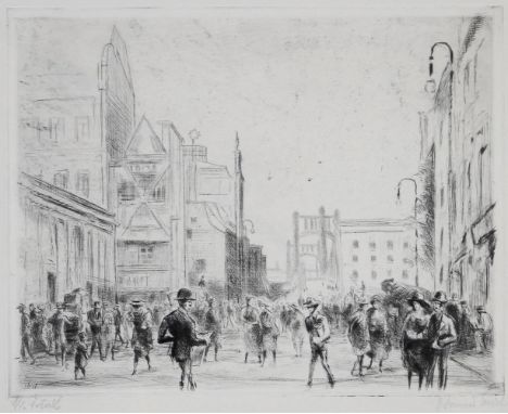 Thiel, Johannes: (1889 Speicher - Freiburg i.B. 1962). Köln, Wallrafplatz... Hotel... Radierung in Braun auf Japan. 29,5 x 19