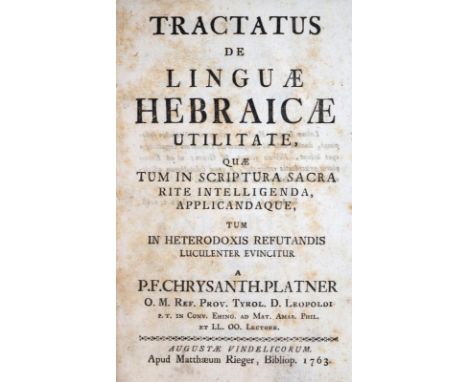 Platner,P.F.C.: Tractatus de linguae Hebraicae utilitate, quae tum in scriptura sacra rite intelligenda applicandaque... Augs