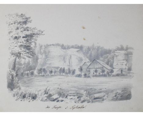 Leipa/Ceská Lípa.: Nahe der Felsen bei Leipa. Bleistiftzeichnung. Erste Hälfte 20. Jhdt. Ca. 22 x 29 cm. - Betitelt u. dat. "