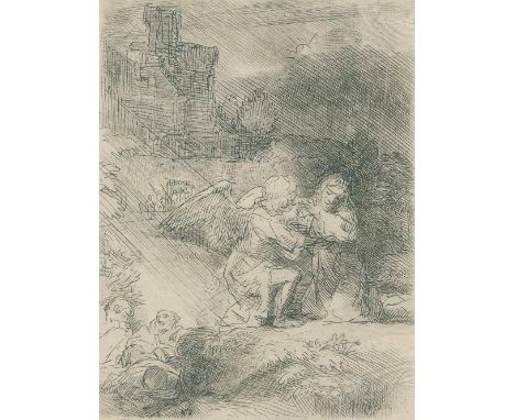 Rembrandt van Rijn, Harmensz: (1606 Leiden - Amsterdam 1669). Christus im Garten Gethsemane. Radierung aus: A Collection of O