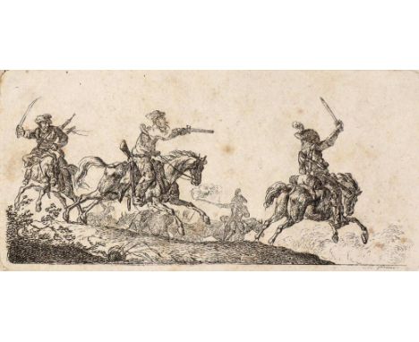 Gebauer, Christian David: (1777 Neusalz - Aarhus 1831). Kavalleriekampf mit Kosaken. Radierung (um 1814). Plgr. ca. 4,7 x 9,6