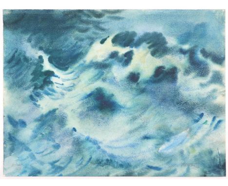Künast,H.: (20. Jh.). Bewegtes Meer. Aquarell 1989. Blgr. 26 x 34,5 cm. Unt. li., unt. re. sign. u. dat., verso sign. u. u. n