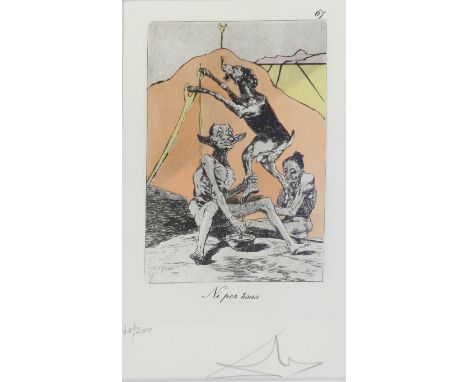 Dali, Salvador: (1904 Figueres 1989). Ni por ésas. Blatt 67 aus der Folge "Les Caprices de Goya de Dali". Kaltnadelradierung 