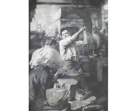 Fehr, Friedrich: (1862 Werneck - Polling 1927). In der Schmiede. Mezzotinto 1908. Ca. 69 x 49 cm. Unten links m. Namensz. u. 