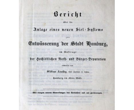 Sammelband: zur Entwässerung von Hamburg, 1842-43. 4°. Pbd. d. Zt. (Berieb. u. best.).  ╔Enthält:╗ Lindley,W. Bericht über di
