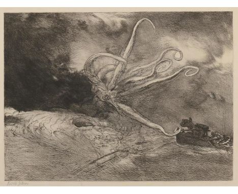 Jettmar, Rudolf: (1869 Zawodzie/Polen - Wien 1939). Schrecken des Meeres (Der Krake). Radierung, 1930. Plgr. 23,8 x 31,8 cm, 
