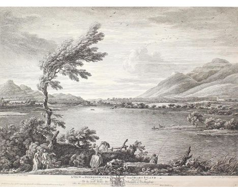 Chatelain, Jean Baptiste Claude: (1710 Paris - London 1758). A view on derwent-water, from Vicars Island towards Skiddaw. Rad